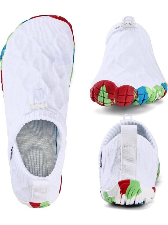 ?Men\'s White/colorful Knit Pull on Comfortable Elastic Adjustable Non Slip Shoe